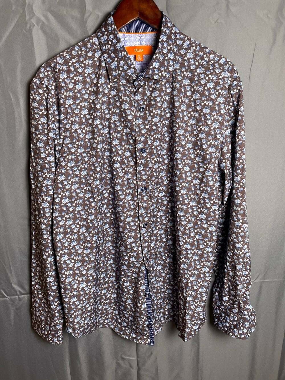 Tallia Men's Floral Long Sleeve Button-Up Dress Shirt Brown Blue